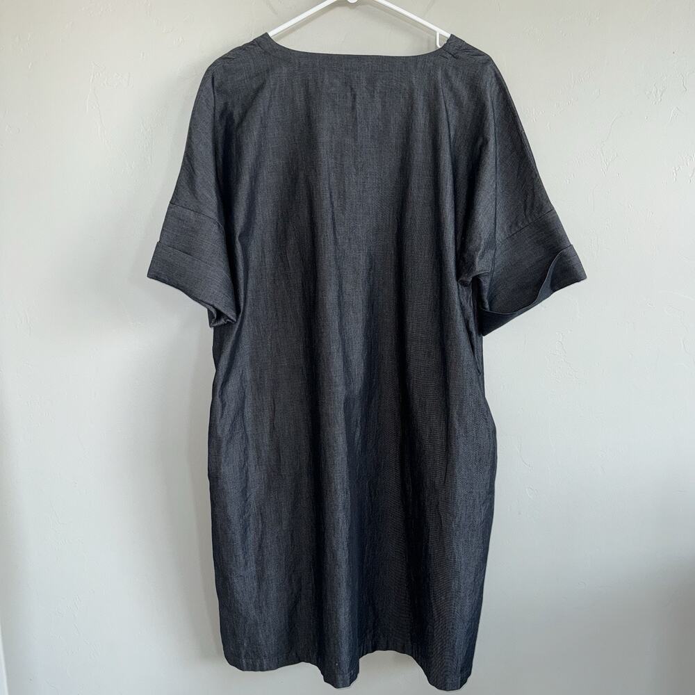 Ming Wang A Line Chambray Shift Dress Dark Denim Woman’s Sz L Cotton Gray Black - Picture 9 of 10
